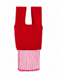 The Flirt red Japanese knot bag with pink beaded fringe