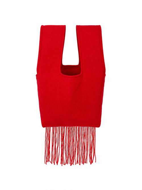The Heartbreaker handmade red Japanese knot bag with red fringe